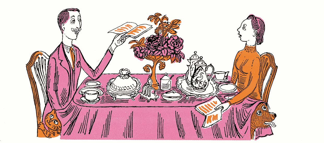 Illustration Couple eating breakfast von Edward Bawden, Archiv Fortnum & Mason