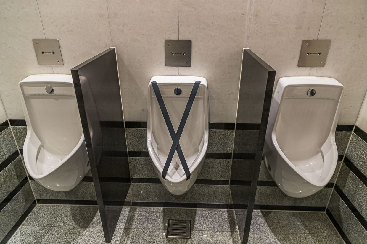 Hygiene Distancing public bathroom in Zurich, Switzerland